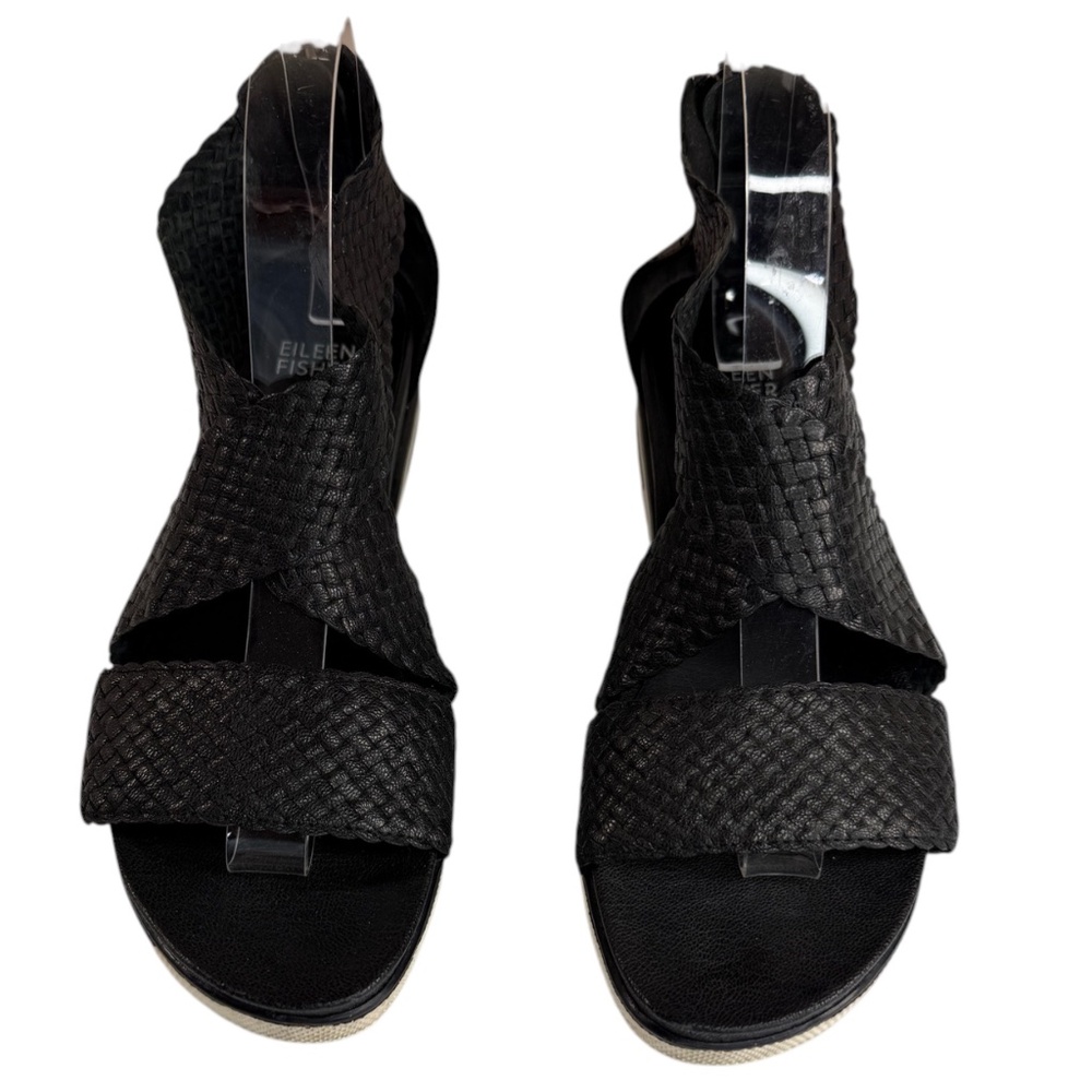 Eileen Fisher Sport Woven Leather Platform Sandal Sneakers Black Size 8 - Picture 9 of 13